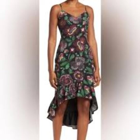 Sam Edelman Floral Strappy Mermaid Ruffle Hem Dress SZ 10 Wedding Guest Party - Picture 1 of 8